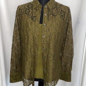 BR 2/Piece olive green lace blouse plus matching camisole - Size: M